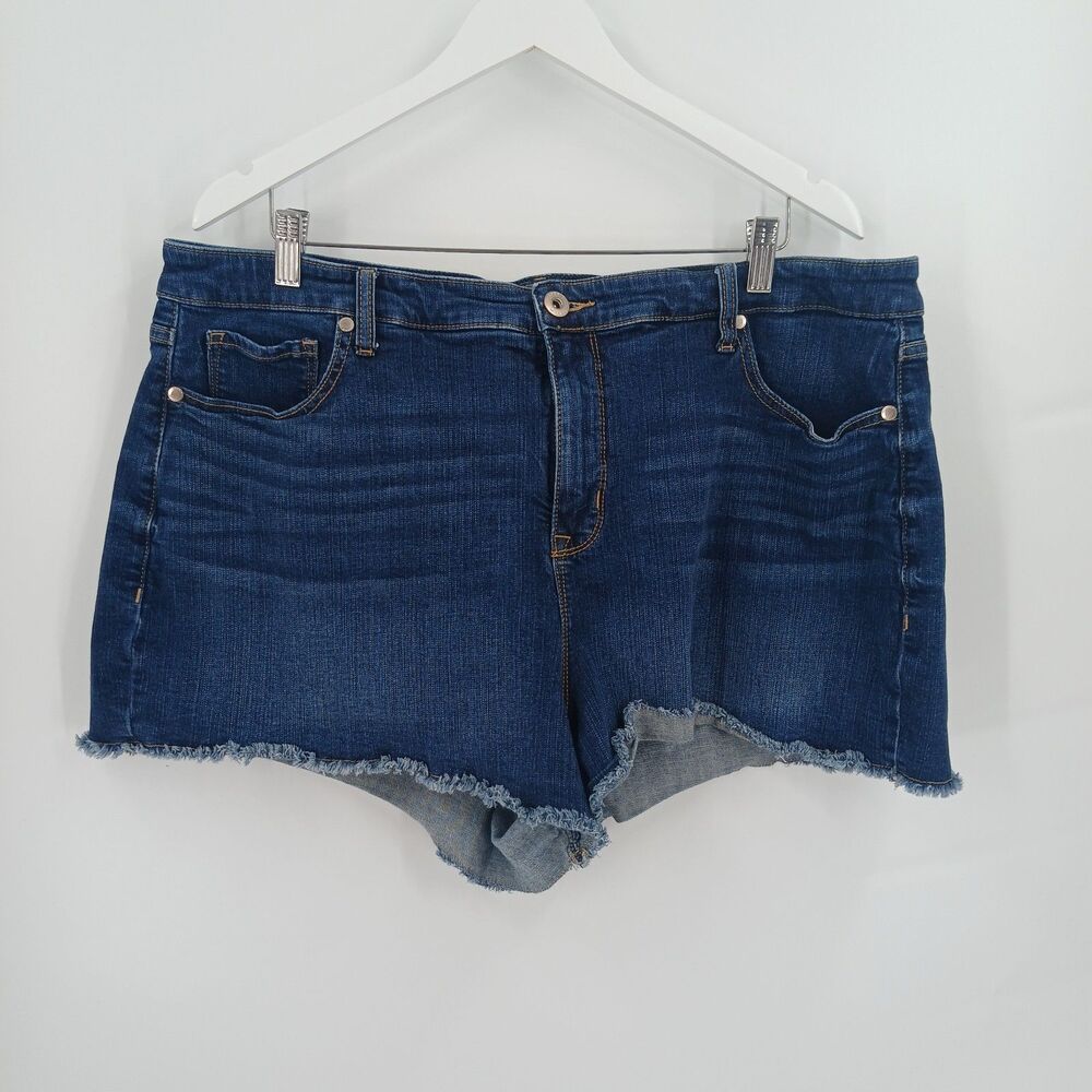 Torrid Womens Size 20 Blue Denim Jean Cutoff Shorts Raw Hem Mid Rise